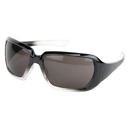 Mcr Safety CR2, Safety Glasses, Duramass Hard Coat, Gray Lens, Black/Clear Frame, Full-Frame, 12 PK CR1212